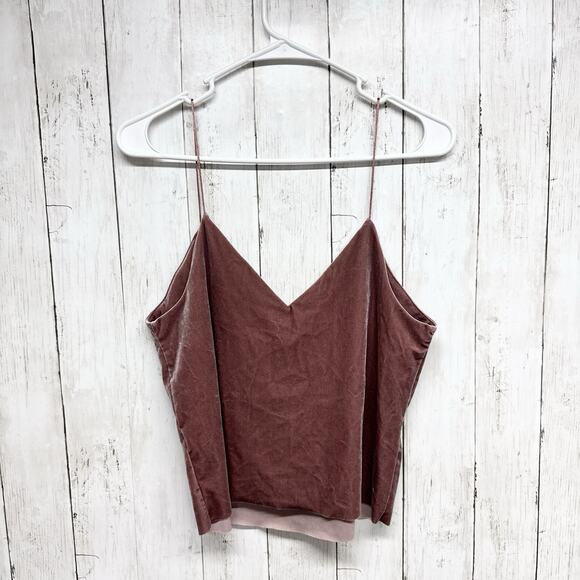 Bershka Blouse Women Size Medium Brown Velvet V-Neck Spaghetti Strap Tank Top - Picture 5 of 5